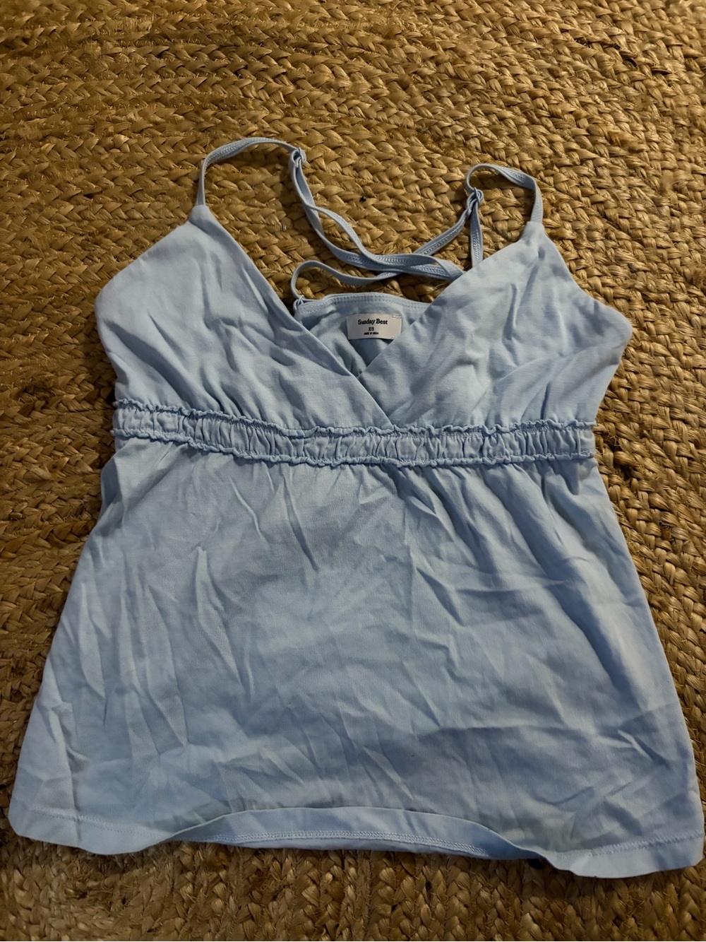 Sunday Best Pale Blue Ruched Empire Waist Spaghetti Strap Camisole